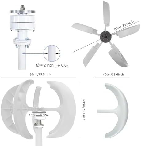 Pionowy zestaw turbiny wiatrowej 12 000 W do użytku domowego, 5-łopatowy generator magnesu stojącego trójfazowy z kontrolerem ładowania, zestaw generatora wiatru poziomego i pionowego z wyłączeniem R - obrazek 6