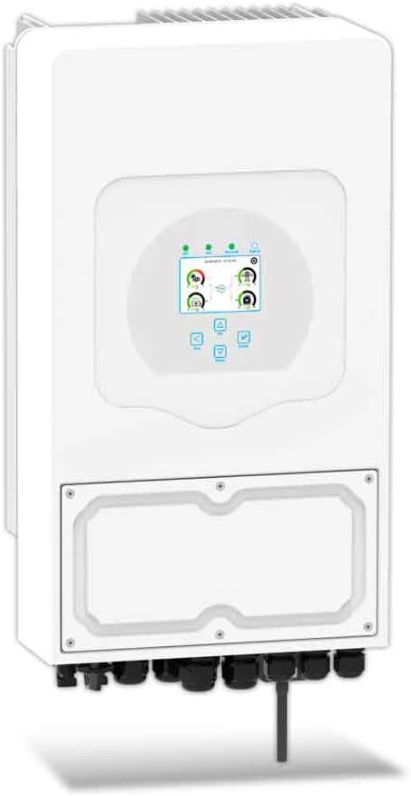 Jednofazowy falownik fotowoltaiczny, hybrydowy On-Grid/Off-Grid, certyfikat CEI 0-21, kolorowy ekran dotykowy LCD, wbudowany inteligentny miernik, w zestawie WiFi i TA, 10 lat, IP65 (6 kW)