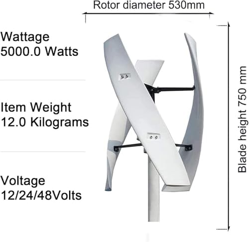 Zestaw turbin wiatrowych z regulatorem ładowania, pionowy system wytwarzania prądu, 20000 W, pionowa turbina wiatrowa z osią pionową, zestaw 3 łopatek do użytku na zewnątrz, 12 V/24 V/48 V/220 V z - obrazek 2