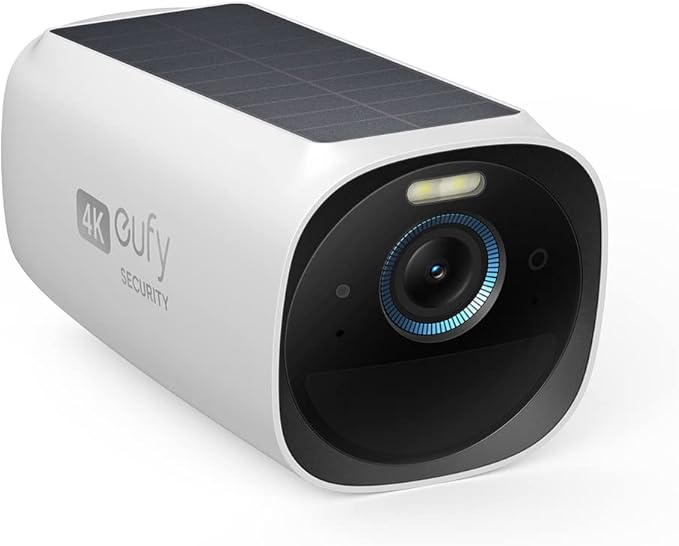 eufy Security eufyCam 3, zewnętrzna kamera monitoringu, bezprzewodowa kamera solarna 4K z rozpoznawaniem twarzy AI, kolorowym widzeniem nocnym, bez abonamentu, kamera monitoringu solarna | Solar zewnętrzny, wymaga HomeBase 3, bez kosztów miesięcznych