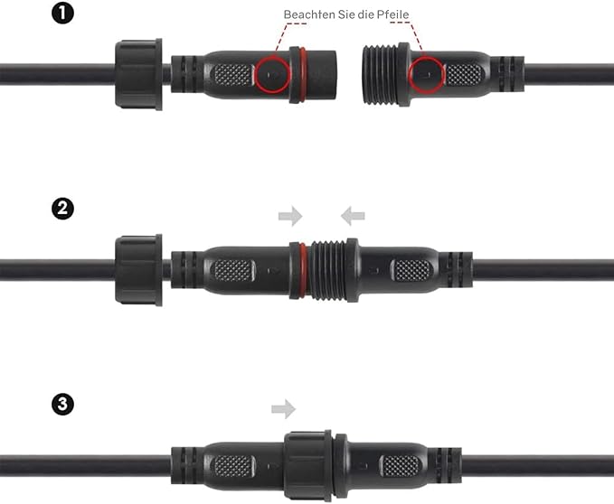 Powice 6 par złączy wtykowych, 2-biegunowe, męskie, żeńskie, 2-biegunowe, IP67, wodoodporne złącza elektryczne, 20 wtyków AWG LED, przedłużacz 20 cm do łańcuchów świetlnych LED - obrazek 6