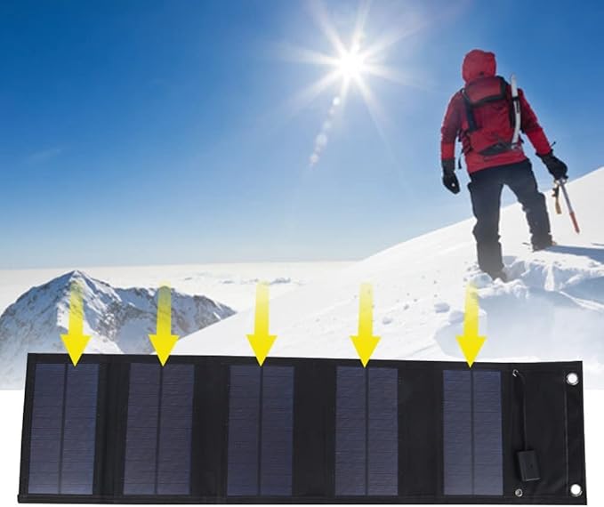 BuyWeek Składany panel słoneczny 20 W, ładowarka do przenośnego panelu słonecznego 5 V USB, ładowarka solarna do telefonu komórkowego, ładowarka solarna na kemping, do aktywności na świeżym powietrzu - obrazek 6