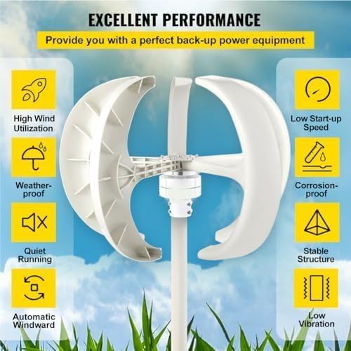 12000 W Oś Pionowa Turbina wiatrowa | 5 łopatek generatora prądu stałego o niskim poziomie hałasu do domu i na kempingu kontroler 220 V, wydajna energia odnawialna - obrazek 2
