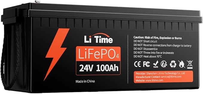 LiTime Bateria litowa LiFePO4 24V 100Ah, Akumulator LiFEPO4 Wbudowany 100A BMS, 4000+ Cykli, 10 Lat Żywotności, Bateria Lifepo4 24V Odpowiednia Do Przyczep Kempingowych, Solarnych, Morskich
