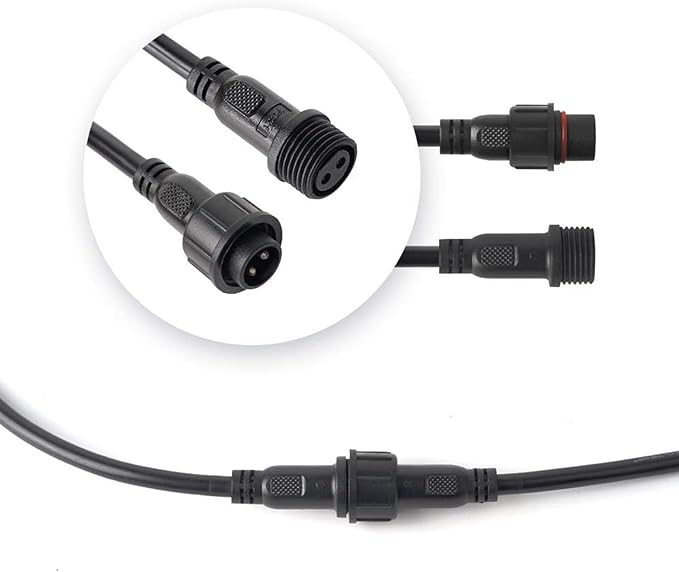 Powice 6 par złączy wtykowych, 2-biegunowe, męskie, żeńskie, 2-biegunowe, IP67, wodoodporne złącza elektryczne, 20 wtyków AWG LED, przedłużacz 20 cm do łańcuchów świetlnych LED - obrazek 4