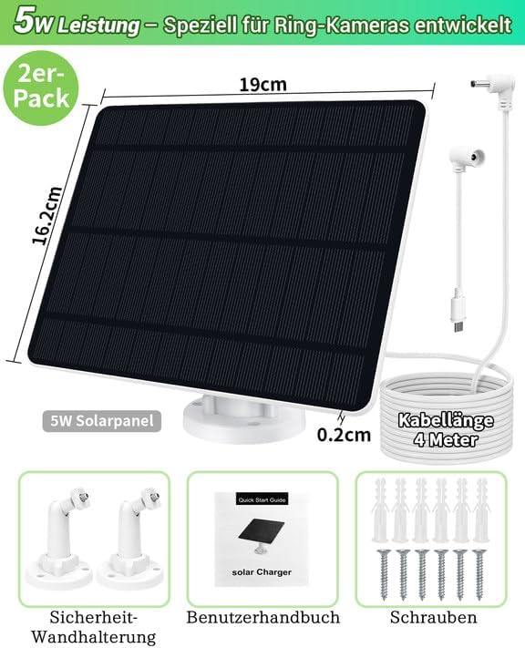 Panel słoneczny 5 W do kamery pierścieniowej – panel słoneczny do akumulatora Ring Stick Up Cam/Pro, akumulator Spotlight Cam/Pro/Plus, wysokowydajny moduł solarny z regulacją 360°, wodoszczelność - obrazek 6