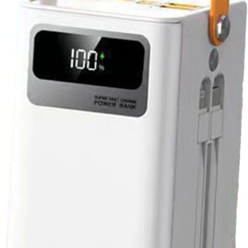 Zasilany energią słoneczną, powerbank 120 W, szybkie ładowanie 50 000 mAh, ze zintegrowanymi kablami, sprzęt survivalowy 50 000 mAh, 4 wyjścia, 3 wejścia, zintegrowany kabel dla każdego