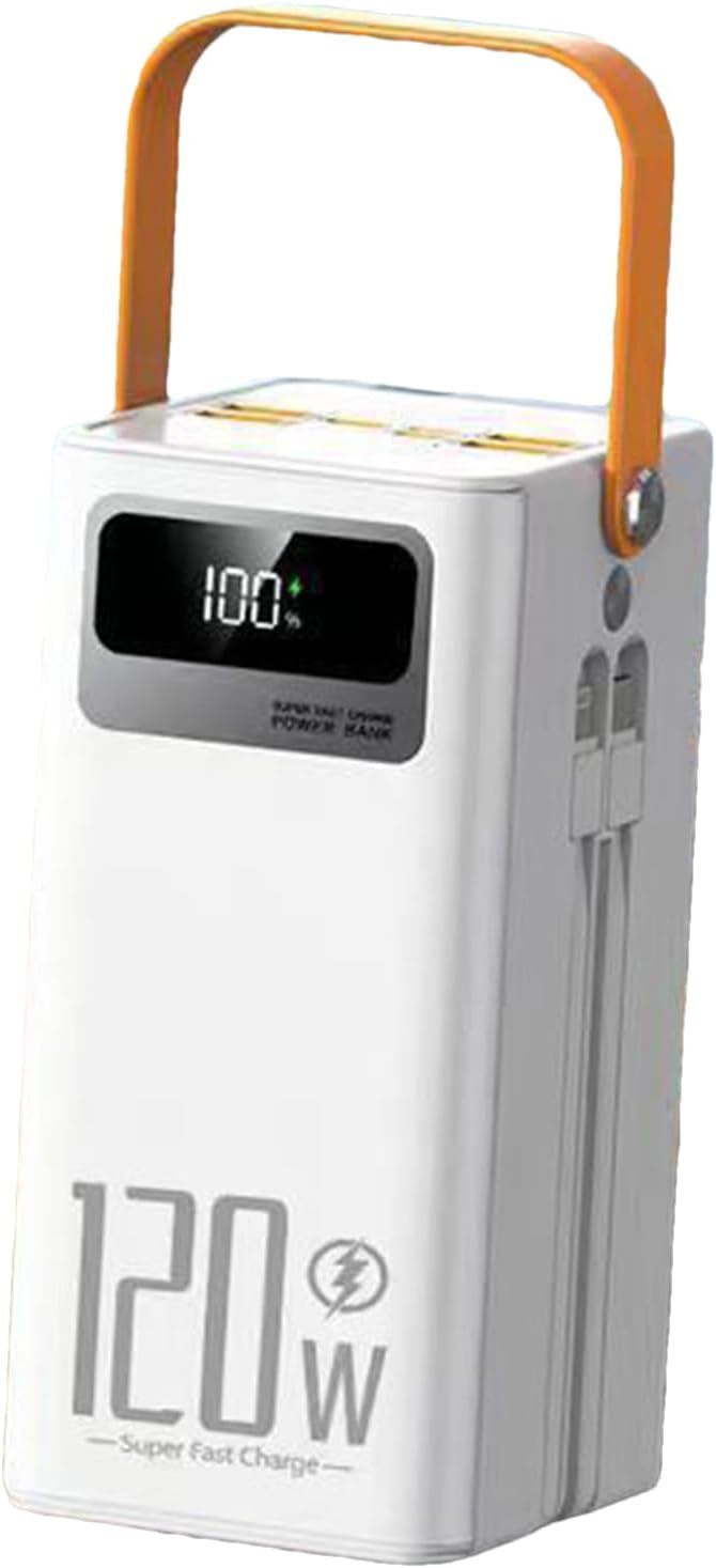 Zasilany energią słoneczną, powerbank 120 W, szybkie ładowanie 50 000 mAh, ze zintegrowanymi kablami, sprzęt survivalowy 50 000 mAh, 4 wyjścia, 3 wejścia, zintegrowany kabel dla każdego