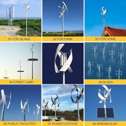 Zestaw turbin wiatrowych z regulatorem ładowania, pionowy system wytwarzania prądu, 20000 W, pionowa turbina wiatrowa z osią pionową, zestaw 3 łopatek do użytku na zewnątrz, 12 V/24 V/48 V/220 V z - obrazek 6