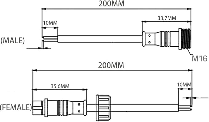 Powice 6 par złączy wtykowych, 2-biegunowe, męskie, żeńskie, 2-biegunowe, IP67, wodoodporne złącza elektryczne, 20 wtyków AWG LED, przedłużacz 20 cm do łańcuchów świetlnych LED - obrazek 2