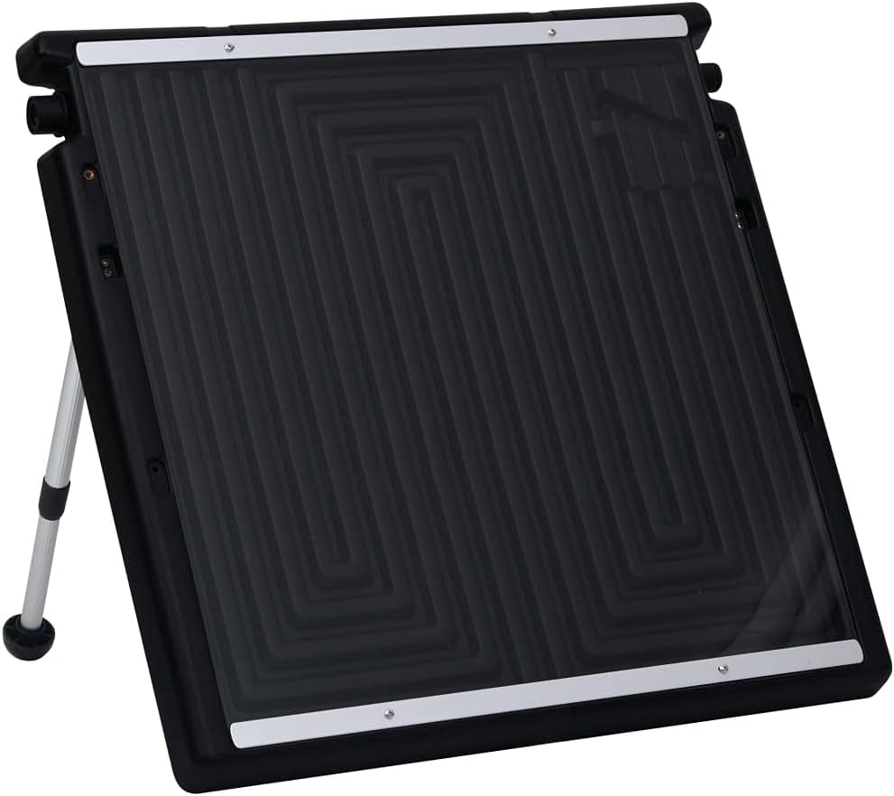 Kolektor solarny do basenu, 75 x 75 cm, wykonany z polietylenu i aluminium, z regulowanymi nóżkami podporowymi 40°-60°, pojemność 5 l, przyłącze węża 32/38 mm, ogrzewanie solarne do basenów i - obrazek 2