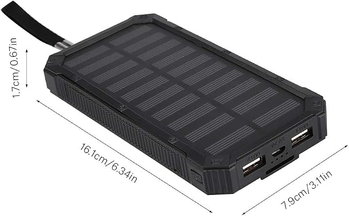 Ładowarka Powerbank, zapewnia dwa porty USB Solar Power Bank 20000 mAh Duża pojemność oszczędzania energii do podróży do szkoły domowej na zewnątrz (czarny) - obrazek 5
