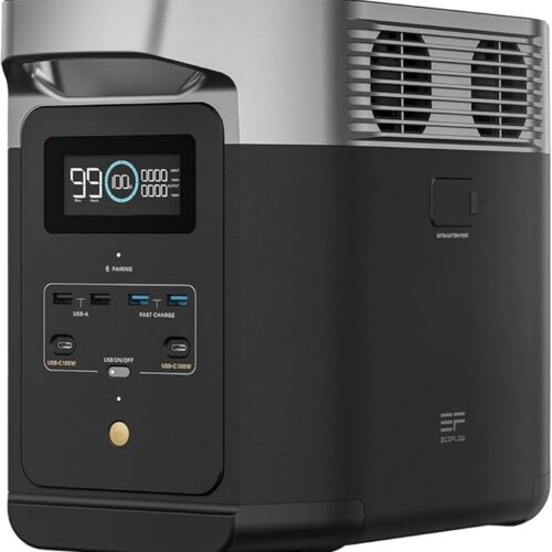 Przenośna stacja zasilania EcoFlow DELTA 2 1 kWh, z akumulatorem LFP, funkcją szybkiego ładowania i z możliwością stosowania generatora słonecznego do zasilania rezerwowego domu czy na kempingu