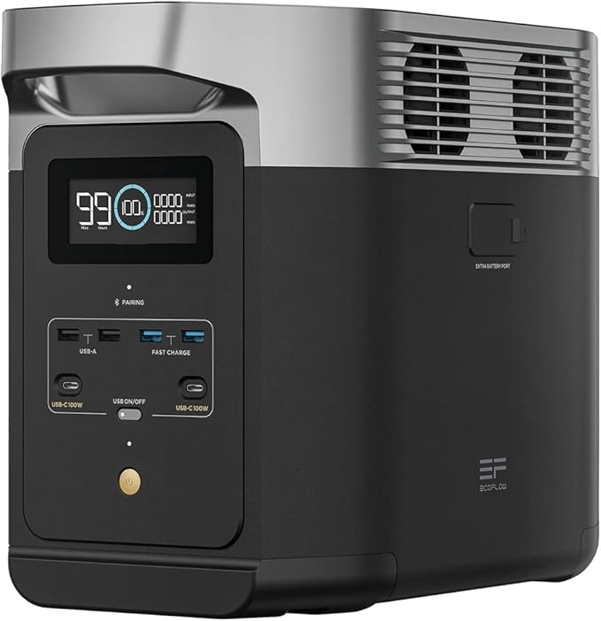 EF ECOFLOW DELTA 2 przenośna stacja zasilania 1024 Wh, generator solarny, pojemność do 3 kWh, na kemping, do kampera, małych wad opakowań, nieużywany produkt (odnowiony)