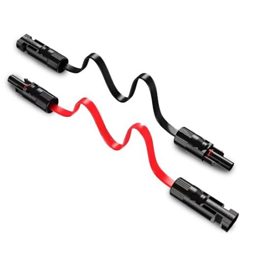 Płaski kabel do paneli słonecznych 4 mm², 1 para przedłużaczy solarnych 100 cm z wtyczką i złączem, płaski kabel solarny PV do modułów solarnych balkonowej elektrowni (czerwony + czarny)