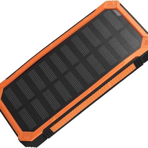Przenośny powerbank solarny z funkcją szybkiego ładowania i podwójnym złączem USB, zewnętrzny na kemping i sprzęt survivalowy (pomarańczowy)