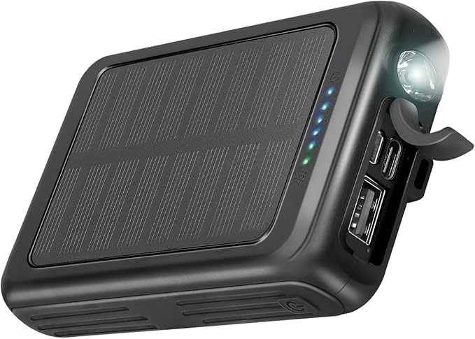 SBS Solar MagSafe PowerBank, 5000 mAh, Power Bank z panelem słonecznym, bezprzewodowe ładowanie, inteligentne ładowanie (IC), latarka LED, przenośna ładowarka podróżna, kompaktowa konstrukcja, czarna
