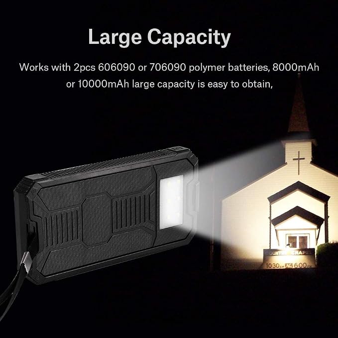 Ładowarka Powerbank, zapewnia dwa porty USB Solar Power Bank 20000 mAh Duża pojemność oszczędzania energii do podróży do szkoły domowej na zewnątrz (czarny) - obrazek 2
