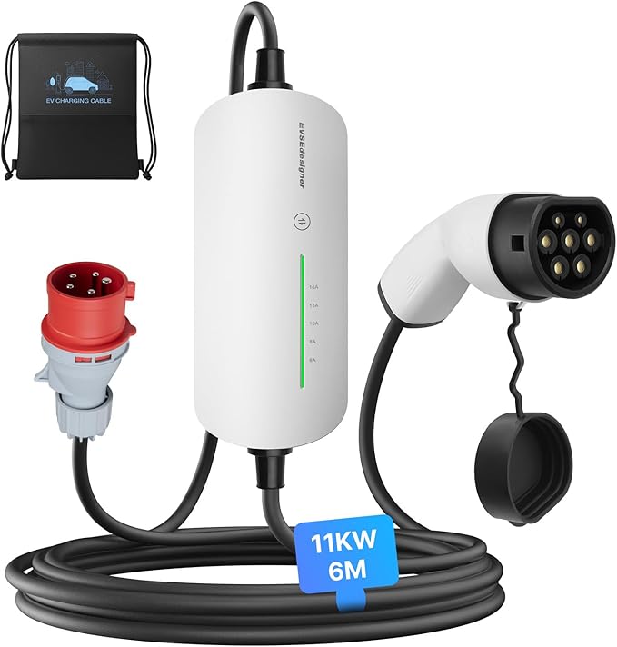 Przenośna stacja ładowania Wallbox 11kW z kablem ładującym CEE 16A do ładowarki EV typu 2 z torbą transportową do wszystkich pojazdów elektrycznych Max 11kW 16Amp 6 metrów Trójfazowy