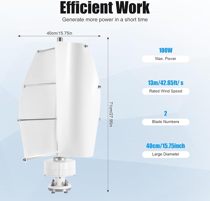 Turbina wiatrowa 100 W, 12 V/24 V, 2 ostrza, spiralna turbina wiatrowa | Pionowy generator wiatrowy, turbina wiatrowa ze sterownikiem, IP67, turbina wiatrowa do domu i sklepu - obrazek 2