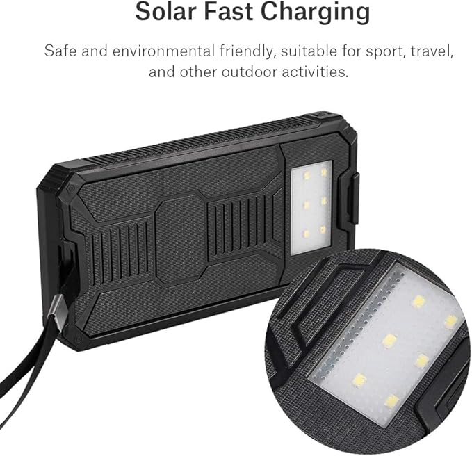 Ładowarka Powerbank, zapewnia dwa porty USB Solar Power Bank 20000 mAh Duża pojemność oszczędzania energii do podróży do szkoły domowej na zewnątrz (czarny) - obrazek 4
