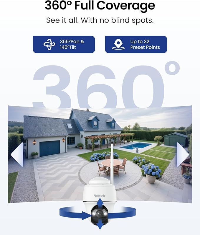 Reolink PTZ Kamera Zewnętrzna z Ładowaniem Słonecznym - Wykrywanie Osób i Pojazdów, Kamera IP Pan Tilt 355°/140°, Wi-Fi 2,4 GHz, PIR, Timelapse, Dwukierunkowy Dźwięk, Argus PT z Solarem - obrazek 3