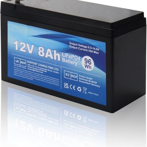 LiFePO4 12 V 8 Ah akumulator litowo-żelazowo-fosforanowy z BMS do samochodu dla dzieci, 4000 głębokich cykli do energii słonecznej, system alarmowy, aplikacje off-grid, kemping