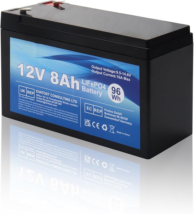 LiFePO4 12 V 8 Ah akumulator litowo-żelazowo-fosforanowy z BMS do samochodu dla dzieci, 4000 głębokich cykli do energii słonecznej, system alarmowy, aplikacje off-grid, kemping