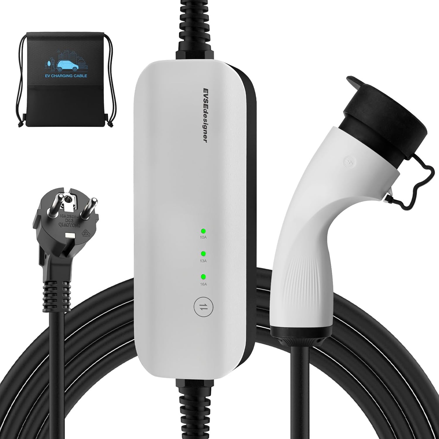Przenośna stacja ładowania pojazdów elektrycznych typu 2 Schuko z torbą do wszystkich pojazdów elektrycznych i samochodów hybrydowych typu plug-in 3.6kW 10/13/16Amp 6 metrów, jednofazowa - obrazek 2