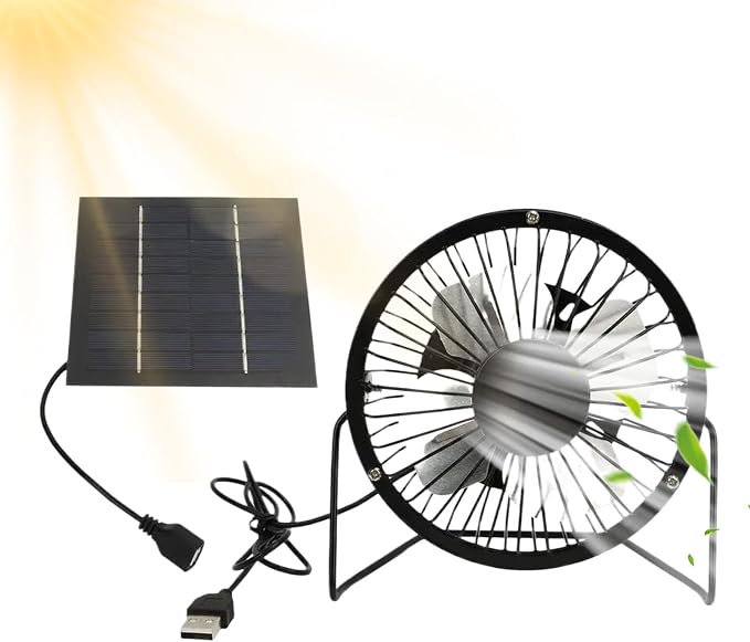 Solarny Wentylator do Szklarni Przenośna Cyrkulacja Powietrza 5W Chłodzenie | Słoneczny Wentylator Podłogowy dla Psiej Budy Kurnika Szklarni Szopy Pomieszczenia Magazynowego Kabiny Zamkniętej