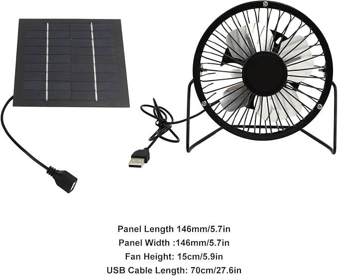 Wentylator Słoneczny do Outdoor, 5 W Wentylator Zasilany energią słoneczną USB Wentylator Wydechowy Wentylator Outdoor Wyspanie 360 stopni Regulowany Panelu Słoneczne Wachlarz - obrazek 3