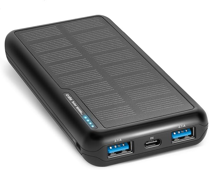 SBS Solar PowerBank, 10000mAh, PoweBank z Panelem Słonecznym, Szybkie Ladowanie, Intelligent Charge (IC), 1x USB-C, 2x USB-A, Przenośna Ladowarka Podróżna, Kompaktowa Konstrukcja, Czarny | Szybkie ładowanie, inteligentna ładowarka (IC), dioda LED, USB-C, 2 USB-A, przenośna ładowarka podróżna, kompaktowa, czarna