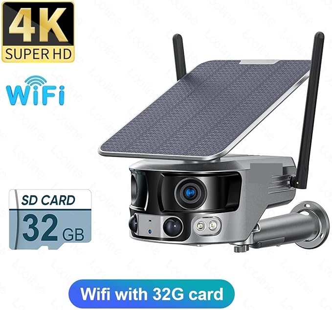Kamera IP bezpieczeństwa na zewnątrz, Zewnętrzna Kamera Solarna 4k, Noktowizor, Podwójny Obiektyw, Szeroki Kąt Widzenia 180°, Panel Słoneczny 6 W Obrazy HD(WIFI With 128G) - obrazek 5