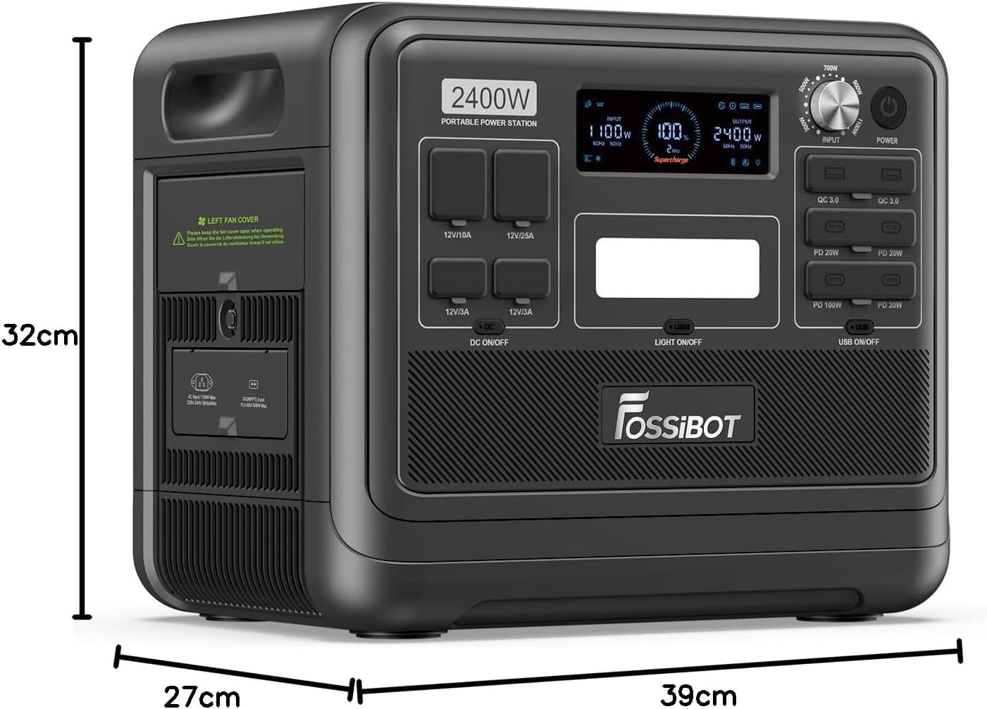 FOSSIBOT-Polska F2400 VAT 23% Power station 2400 W, 2048 Wh LiFePO4 przenośny generator solarny 3 × 230 V AC gniazdko (4800 W Peak), mobilne zasilanie do samochodów kempingowych, generator solarny - obrazek 3