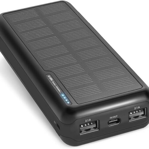 SBS Solar PowerBank, 20 000 mAh, Power Bank z panelem słonecznym, szybkie ładowanie, inteligentne ładowanie (IC), LED ładowania, USB-C, USB-A, przenośna ładowarka podróżna, kompaktowa konstrukcja