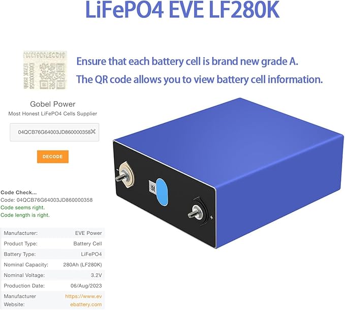 3.2 V 280 Ah LiFePO4 akumulator EVE z litowo-żelazowo-fosforanowymi ogniwami, akumulator do głębokiego cyklu, zasilanie dla kamperów, łodzi, wózków golfowych, silników, UPS, systemów off-grid - obrazek 3