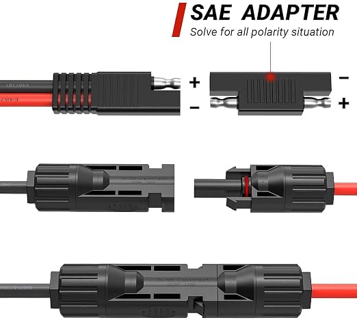 Przyłącze fotowoltaiczne do adaptera SAE, panel słoneczny, wtyczka do adaptera SAE, złącze kabla 10AWG, zestaw do ładowania baterii paneli słonecznych RV 35 cm - obrazek 2