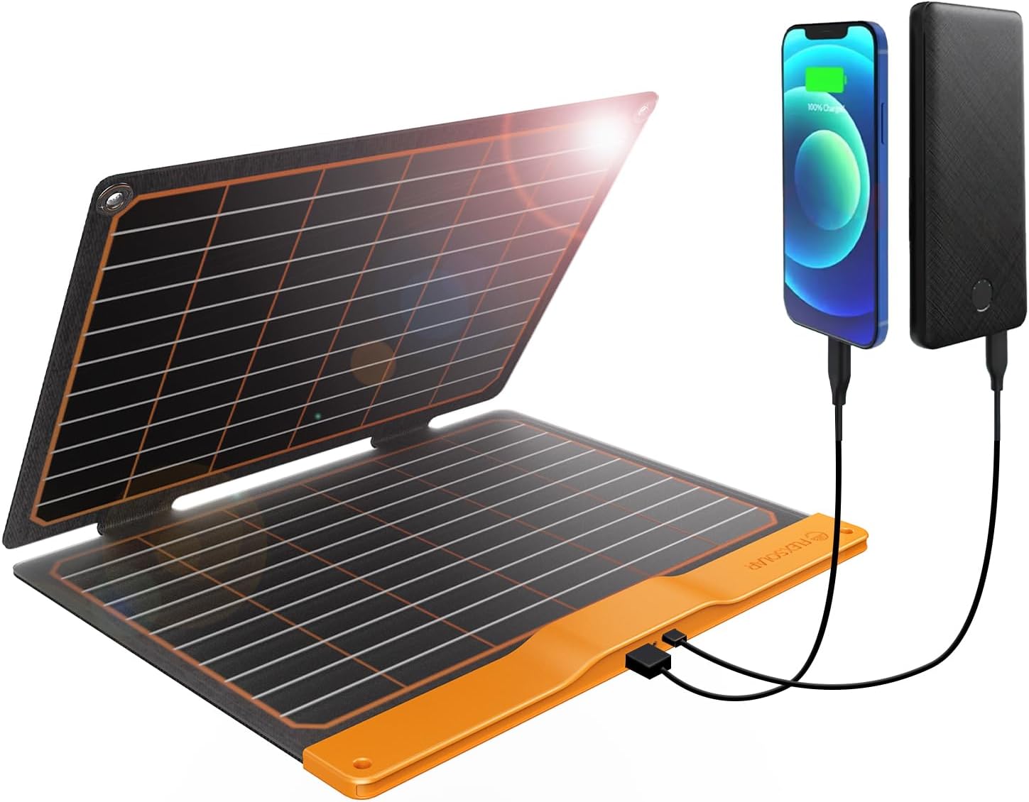 Ładowarka solarna 20 W, FlexSolar panel słoneczny, składany, 2 porty (USB-A, USB-C), przenośny, lekki panel awaryjny ETFE, wodoszczelność IP67, wędrówki, kemping, do telefonów komórkowych - obrazek 2