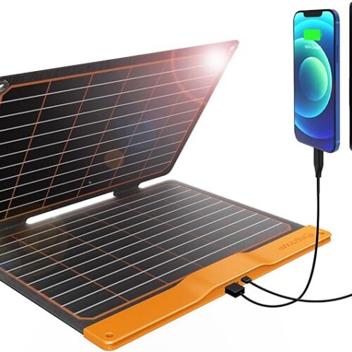 Ładowarka solarna 20 W, FlexSolar panel słoneczny, składany, 2 porty (USB-A, USB-C), przenośny, lekki panel awaryjny ETFE, wodoszczelność IP67, wędrówki, kemping, do telefonów komórkowych