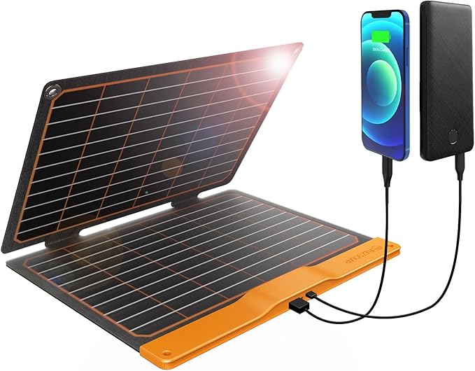 Ładowarka solarna 20 W, FlexSolar panel słoneczny, składany, 2 porty (USB-A, USB-C), przenośny, lekki panel awaryjny ETFE, wodoszczelność IP67, wędrówki, kemping, do telefonów komórkowych