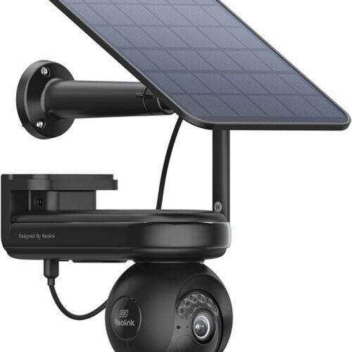 Reolink Kamera Zewnętrzna 4K Zasilana Energiją Słoneczną 500 Dni Pracy Baterii, Obrót i Pochylenie 360°, Automatyczne Śledzenie, Noktowizor ColorX, Dwuzakresowe Wi-Fi 6, Altas PT Ultra Czarny