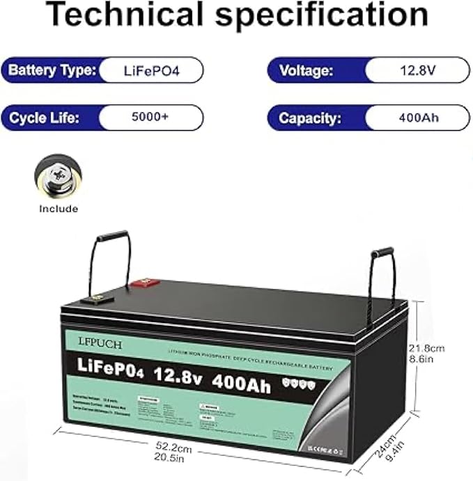 Leisure Bateria,Akumulator LiFePO4 12V(12,8V) 400Ah, akumulator litowo-żelazowo-fosforanowy,Nadaje się do systemów fotowoltaicznych, systemów magazynowania energii, kempingów itp. - obrazek 5