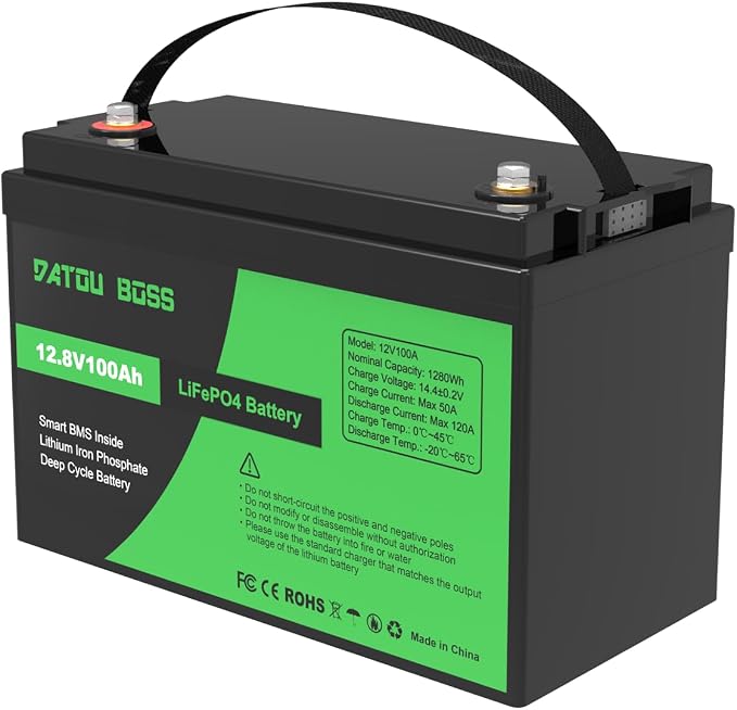 DATOUBOSS 12V 100Ah LiFePO4 Battery 100A BMS 8000+cycles Deep Cycle Lithium Battery MAX 1280W wsparcie mocy w połączeniu szeregowym/równoległym