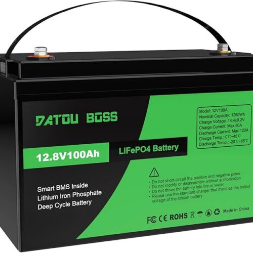 DATOUBOSS 12V 100Ah akumulator LiFePO4, 1280Wh litowy z ulepszonym BMS 100A, 8000-15000 cykli głębokiego rozładowania, obsługa szeregowa/równoległa, do kamperów, paneli słonecznych, zastosowań
