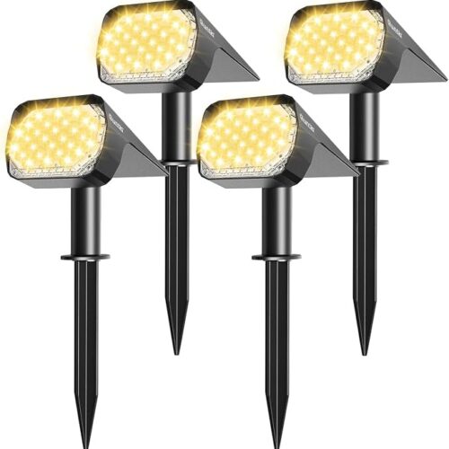 Quntis 4 szt. zewnętrzne lampy solarne LED IP65 wodoodporne, reflektor słoneczny na zewnątrz, lampa oświetlająca ścieżkę do ogrodu Podjazd Garaż Taras Podwórko, mocny reflektor słoneczny