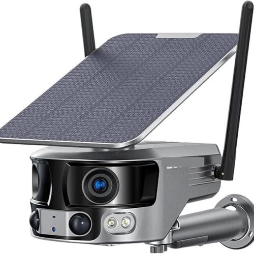 Kamera bezpieczeństwa zewnętrzna, Zewnętrzna Kamera Solarna 4k, Noktowizor, Podwójny Obiektyw, Szeroki Kąt Widzenia 180°, Panel Słoneczny 6 W Kamera bezpieczeństwa domowego WiFi z widokiem Pan(4G With