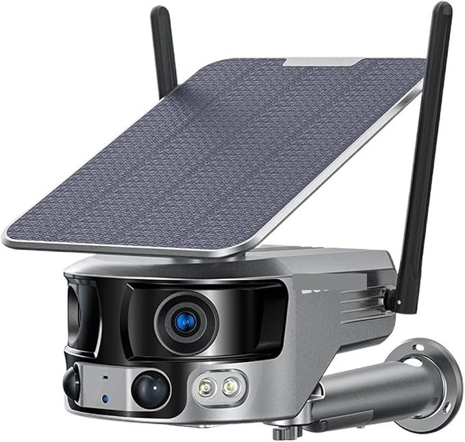 Kamera IP bezpieczeństwa na zewnątrz, Zewnętrzna Kamera Solarna 4k, Noktowizor, Podwójny Obiektyw, Szeroki Kąt Widzenia 180°, Panel Słoneczny 6 W Obrazy HD(WIFI With 128G)