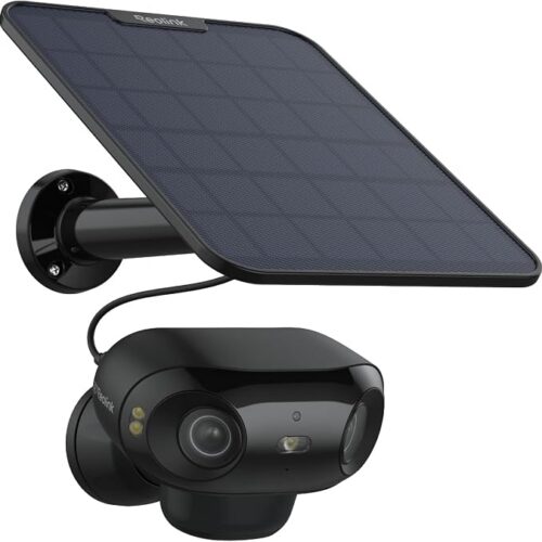 Reolink 4K Wi-Fi Kamera Zewnętrzna z Bateryjnie, Podwójny Obiektyw F1.0, Widok 180°, Bezprzewodowa Kamera do Monitoringu Zewnętrznego, Kolorowy Noktowizor, Argus 4 Pro z Panelem Słonecznym, Czarny