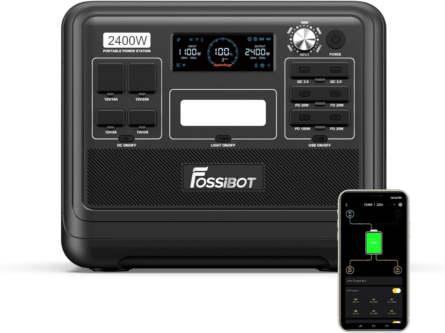 FOSSiBOT-Polska Power station F2400 2048 Wh LiFePO4 Przenośna stacja zasilająca, generator solarny z wyjściami 2400 W AC, do użytku domowego w kamperze, 5-letnia gwarancja - obrazek 2