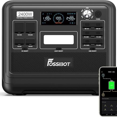 FOSSiBOT-Polska Power station F2400 2048 Wh LiFePO4 Przenośna stacja zasilająca, generator solarny z wyjściami 2400 W AC, do użytku domowego w kamperze, 5-letnia gwarancja